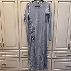 Free People Waffle Weave Blue Long Sleeve Maxi Dress